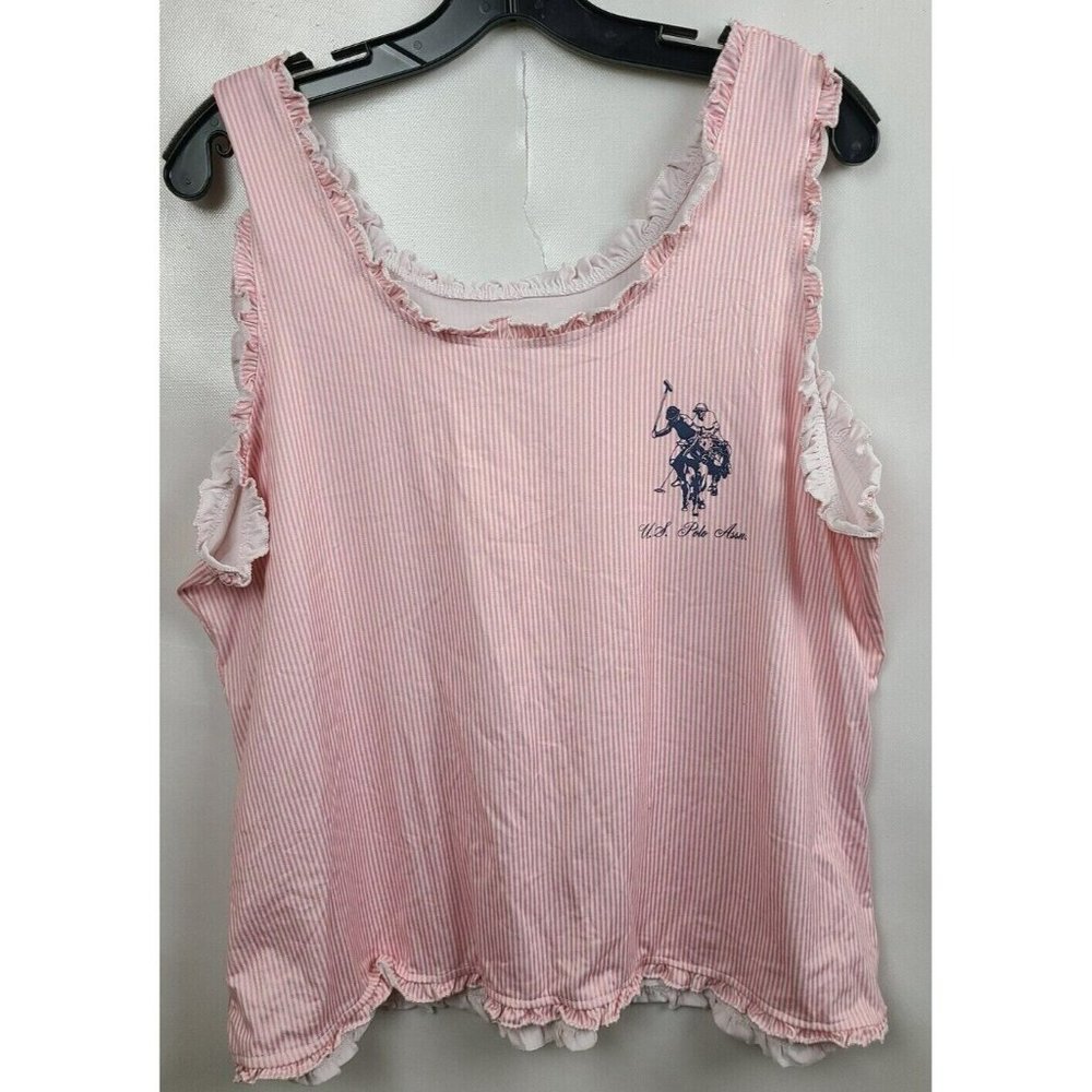 US Polo Assn Pink White Pinstripe Ruffle Sleeveless Tank Top Plus Size 2X